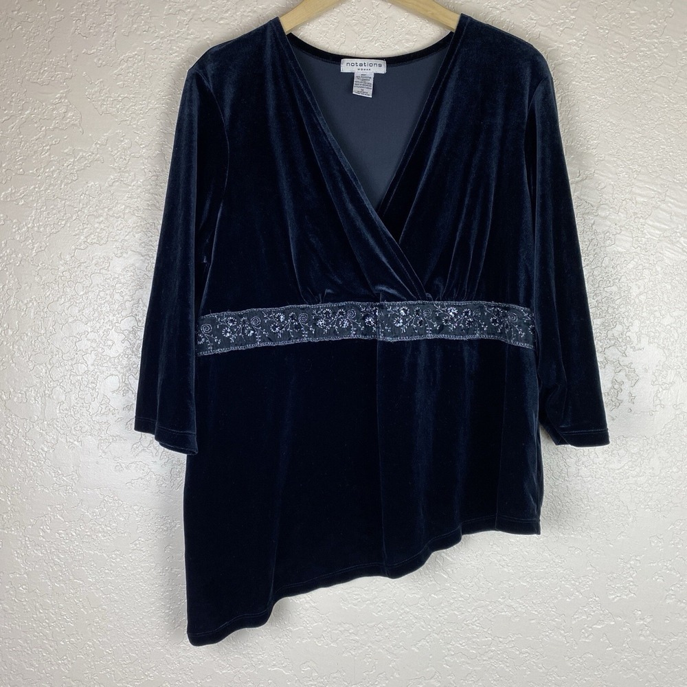 Notations 1x Velvet Whimsigoth Blouse Babydoll Asymmetric Y2K Embroidered Fairy
